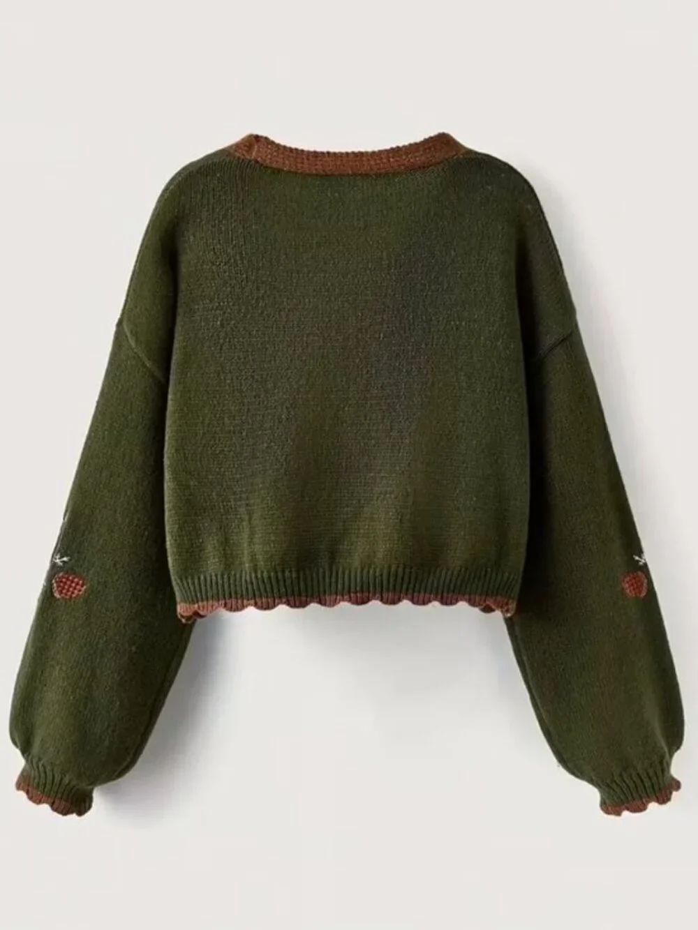Button Up Fox Nature Army Green Cardigan With Pockets - Picture 2 of 7